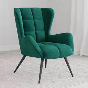 Dalia Velvet Accent Chair With Black Legs In Green