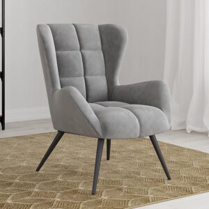 Dalia Velvet Accent Chair With Black Legs In Grey