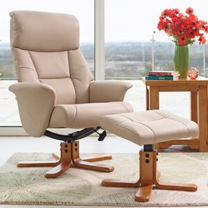 Maida Leather Swivel Recliner Chair And Footstool In Cafe Latte