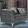 Mills Malta Plush Velour Fabric Armchair In Grey