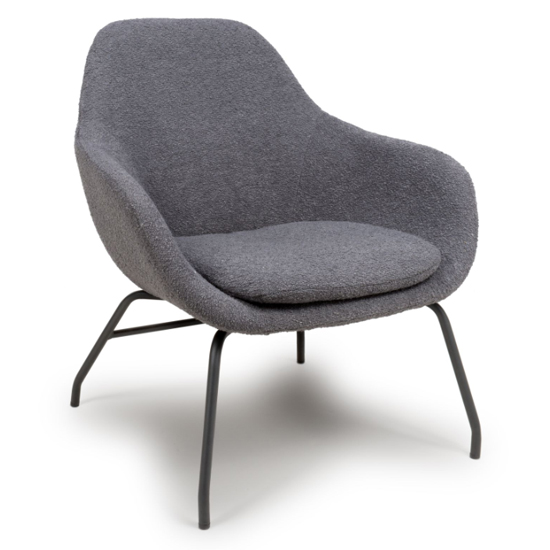 Milan Boucle Fabric Lounge Chair In Grey With Black Metal Legs