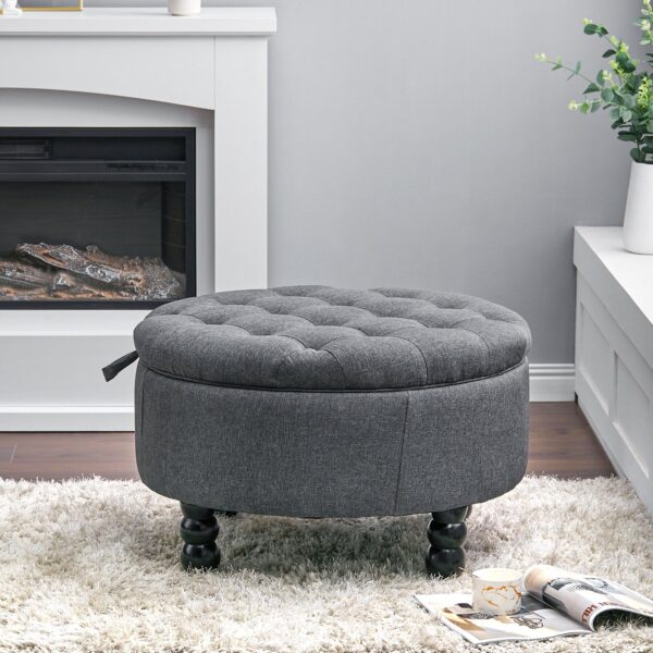 70cm Dia. Tufted Round Cocktail Ottoman Storage Footstool