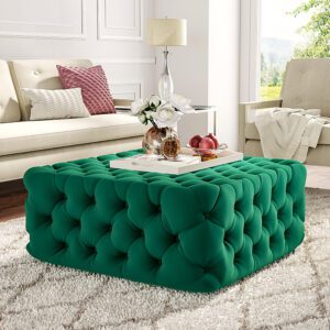 Deep Button Square Velvet Ottoman Footstool