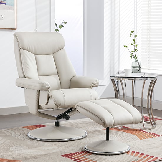 Brixton Plush Swivel Recliner Chair And Stool In Mushroom