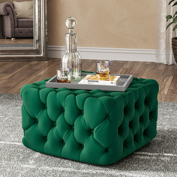 Deep Button Square Velvet Ottoman Footstool