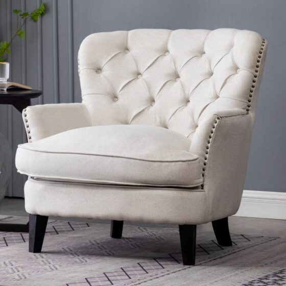 Modern Beige Club Chair Button Tufted Accent Chair