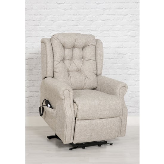 Melsa Fabric Upholstered Twin Motor Lift Recliner Chair In Sand