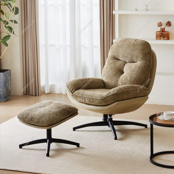 Chenille Lounge Chair with Footstool