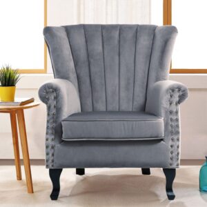 Blue Velvet Wingback Chair Upholstered Armchair