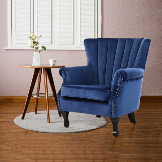 Blue Velvet Wingback Chair Upholstered Armchair