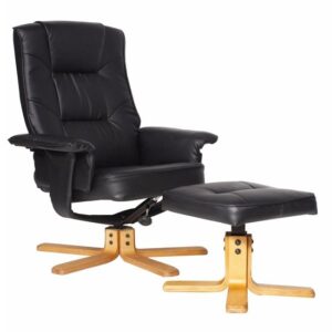 Canzone Faux Leather Recliner Chair With Footstool In Black