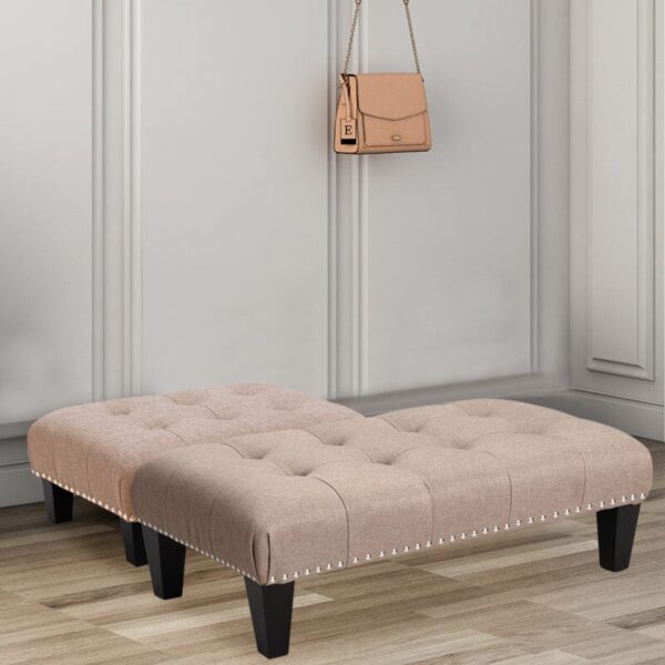 Linen Cotton Beige Footstool