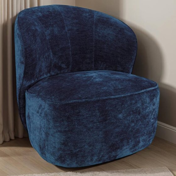 Elkhart Velvet Swivel Accent Chair In Blue