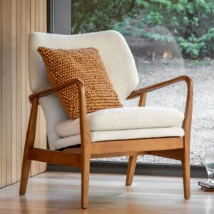 Jenson Fabric Armchair With Wooden legs In Cream