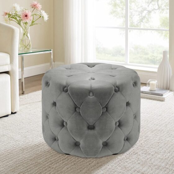 Round Velvet Buttoned Footstool