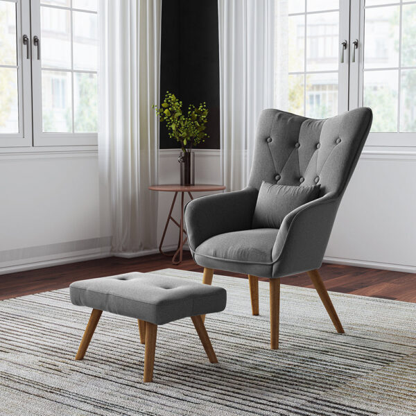 Soft Velvet Wingback Lounge Chair and Footstool