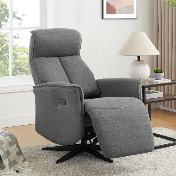 Roanoke Fabric Electric Reclining Chair In Charcoal