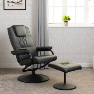 Albany Faux Leather Recliner Chair And Foot Stool In Black