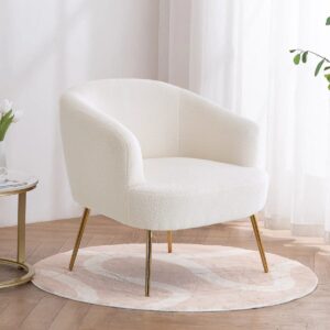 Boucle Teddy Fabric Armchair with Metal Legs White