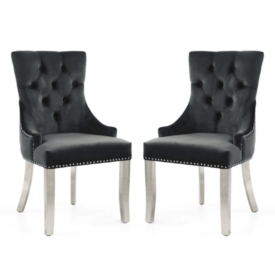 Cankaya Black Velvet Accent Chairs With Silver Legs In Pair