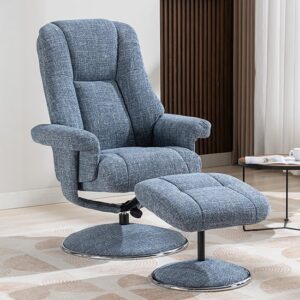 Dollis Fabric Swivel Recliner Chair And Stool In Chacha Ocean