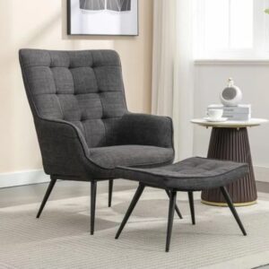 Keene Fabric Accent Chair With Stool In Charcoal