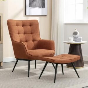 Keene Fabric Accent Chair With Stool In Copper