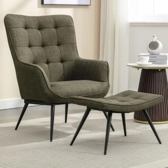 Keene Fabric Accent Chair With Stool In Moss Green