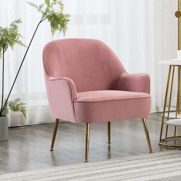 Leisure Velvet Armchair with Gold-plated Metal Legs