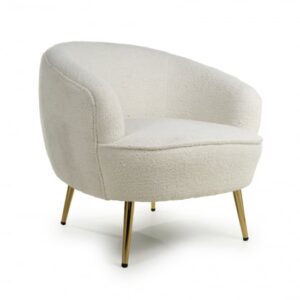 Liege Fabric Tub Chair With Gold Legs In Vanilla White