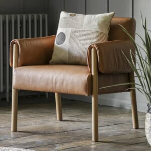 Samana Leather Armchair With Wooden Legs In Brown