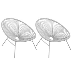 Tampere Light Grey Woven Resin Outdoor Lounge Chair In Pair