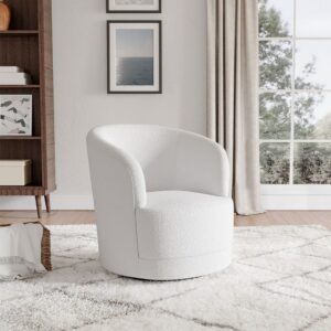 80cm Wide White Faux Fur Accent Swivel Tub Chair