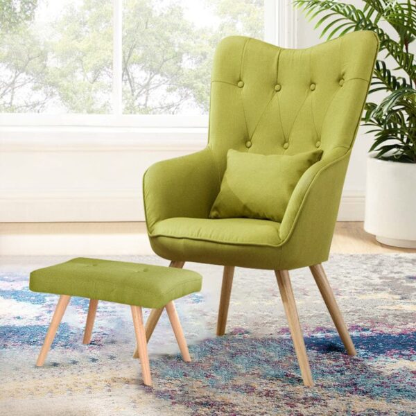 Soft Linen Wingback Lounge Chair and Footstool