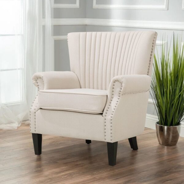 Deep Cushioned Armchair Channel Accent Chair with Nailhead Trim