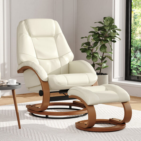 High Back PU Leather Recliner Armchair with Footstool 103.5cm